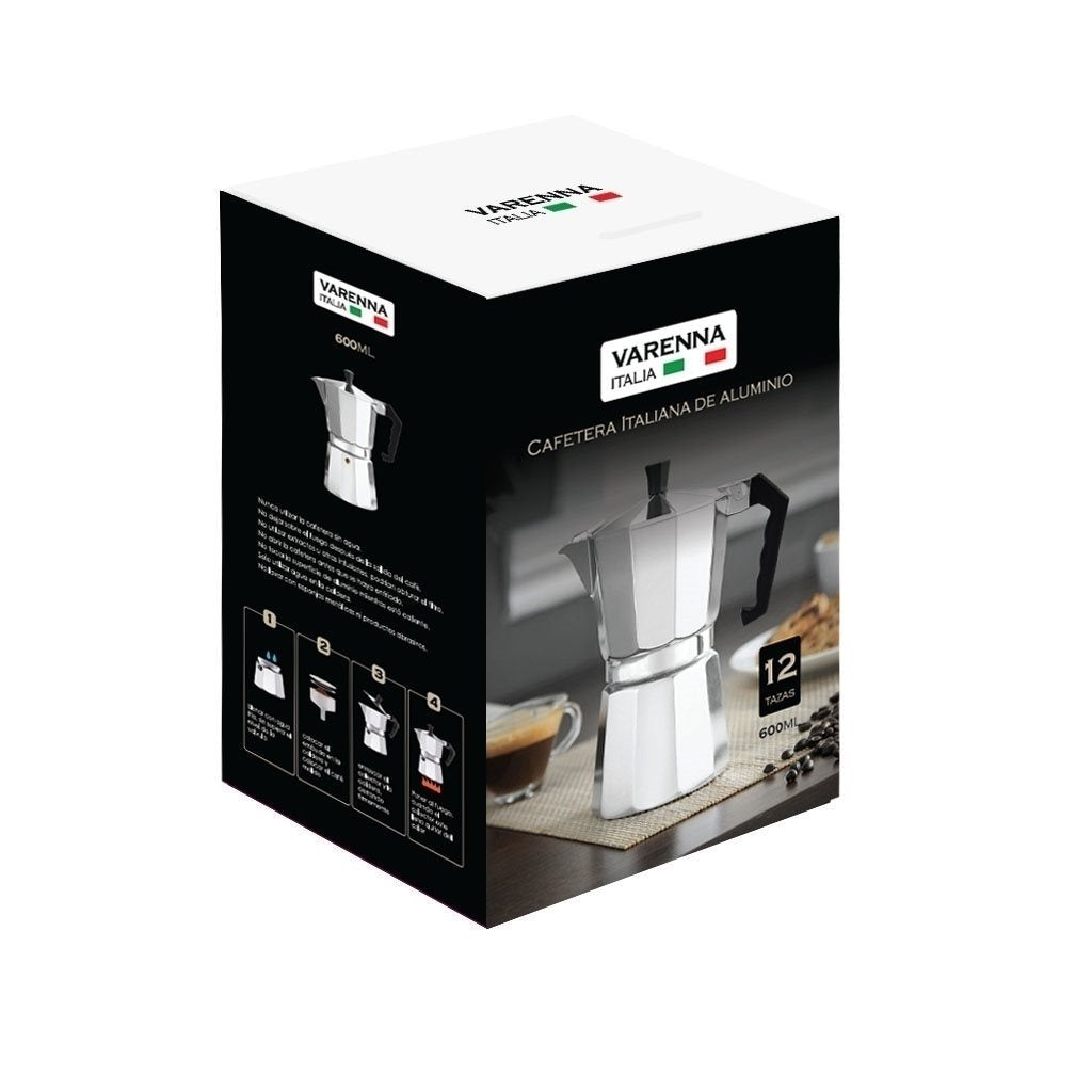 Cafetera italiana aluminio 600ml 12 tazas detalle – Mil Ideas