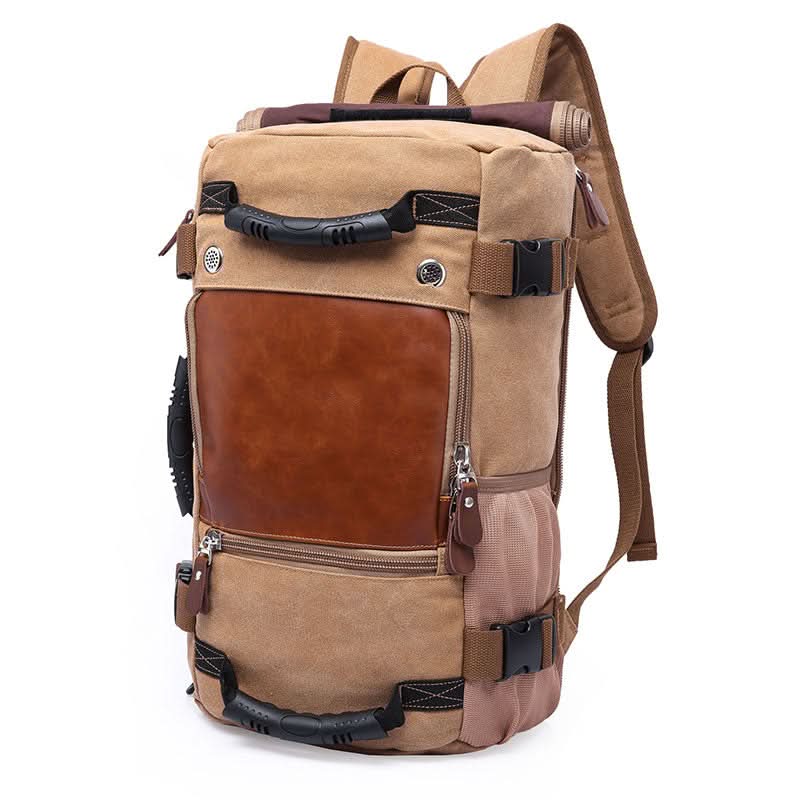 Mochila Overmont de lona y cuero gran capacidad – Mil Ideas