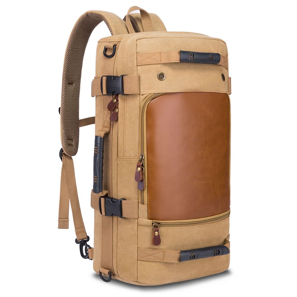 Mochila Overmont de Lona y Cuero con Gran Capacidad