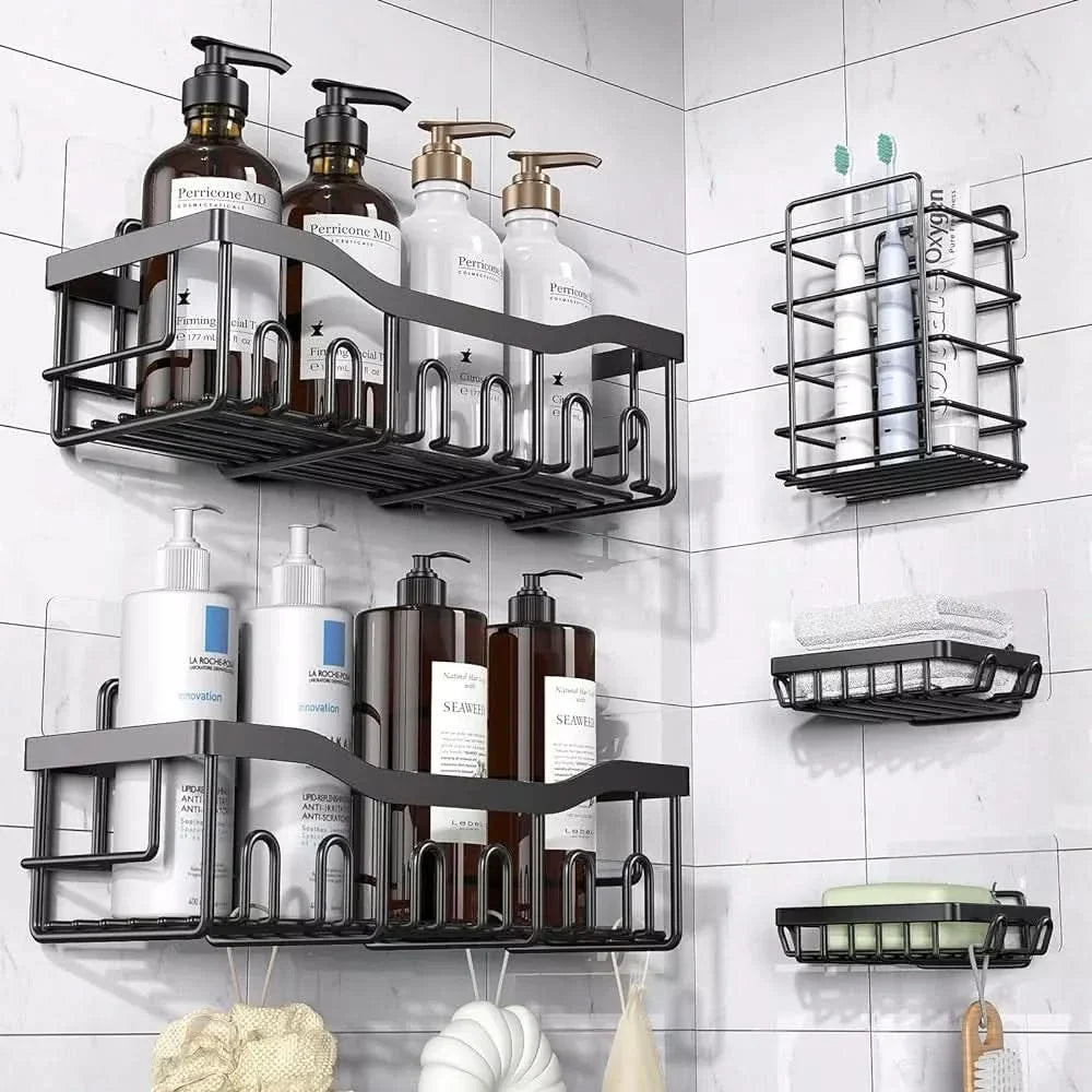 Set de 5 organizadores para ducha minimalista en uso – Mil Ideas