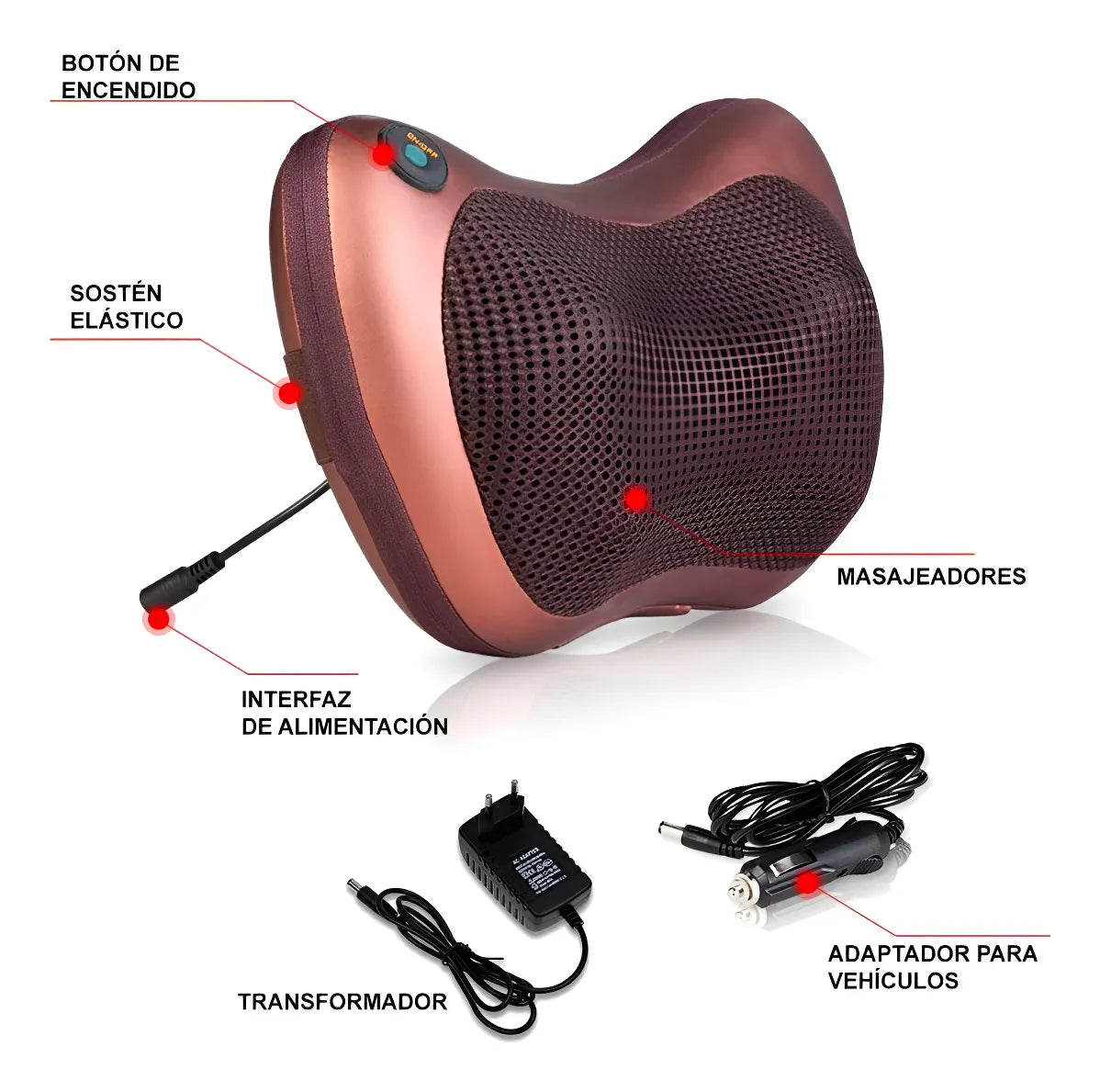 Cojin Masajeador CarPillow  con Temperatura y Rodillos