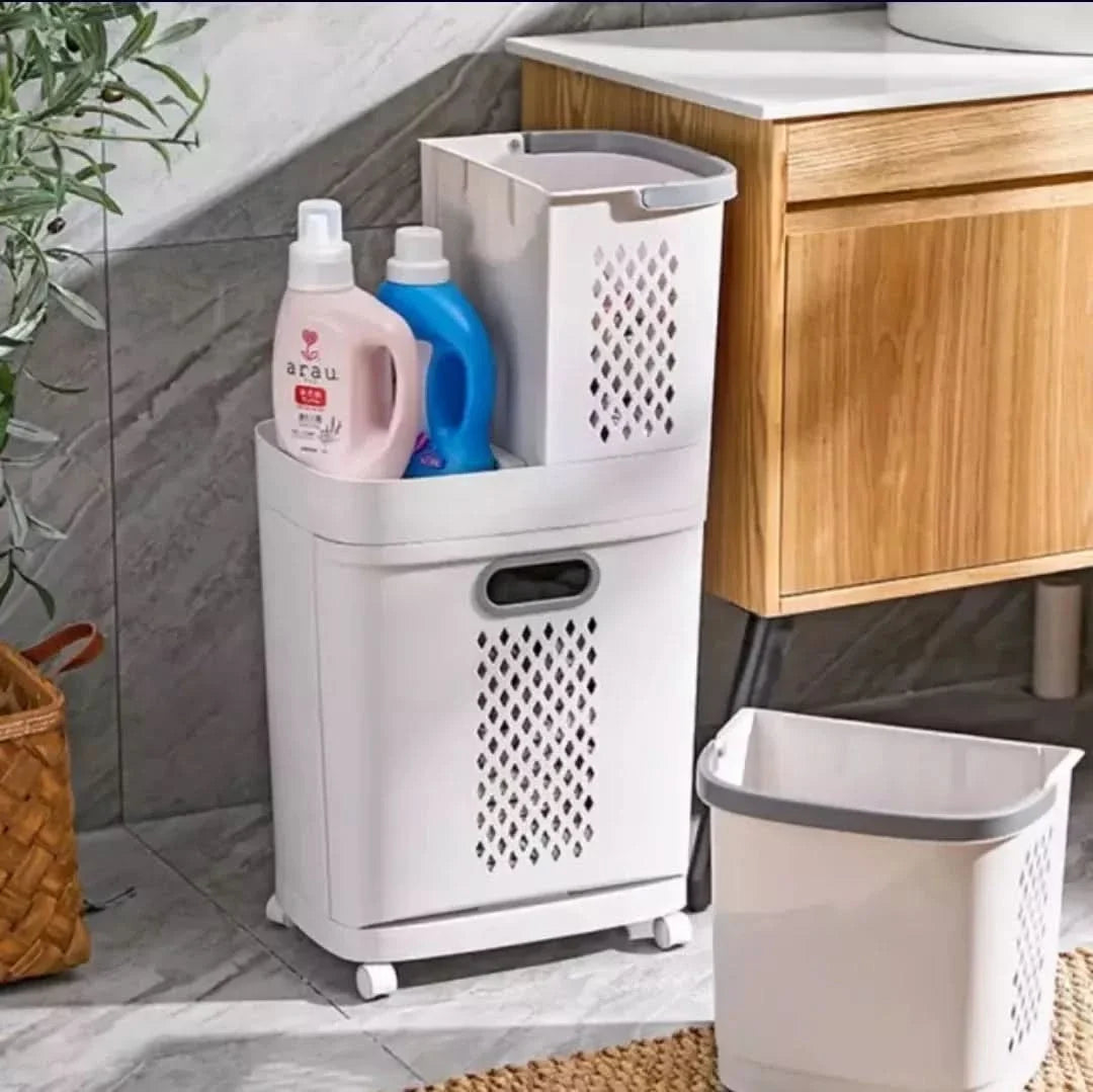 Organizador de ropa 3 canastos con ruedas en uso – Mil Ideas