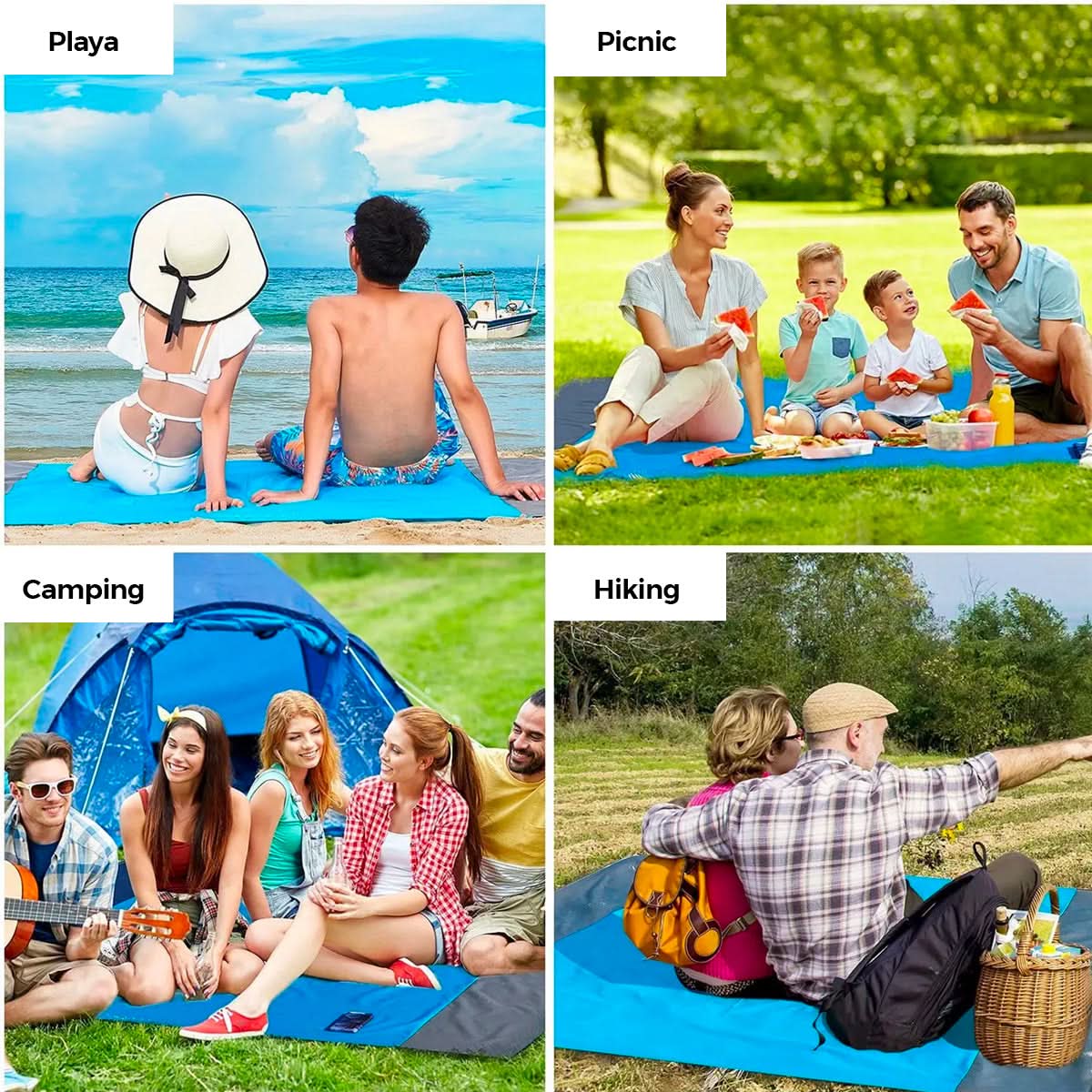 Alfombra de camping 2x2 mts con estacas en uso – Mil Ideas