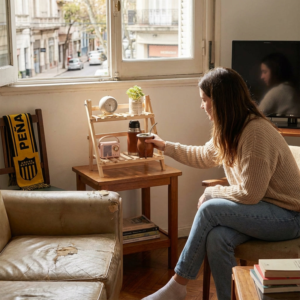 Estantería de madera 2 niveles para escritorio en uso – Mil Ideas