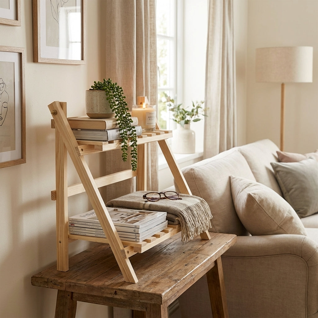 Estantería de madera 2 niveles detalle – Mil Ideas
