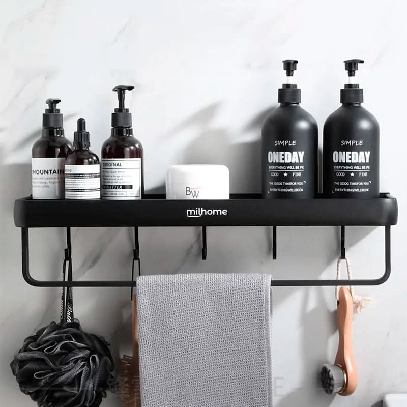 Estante Bruvik para baño minimalista con toallero y ganchos – Mil Ideas
