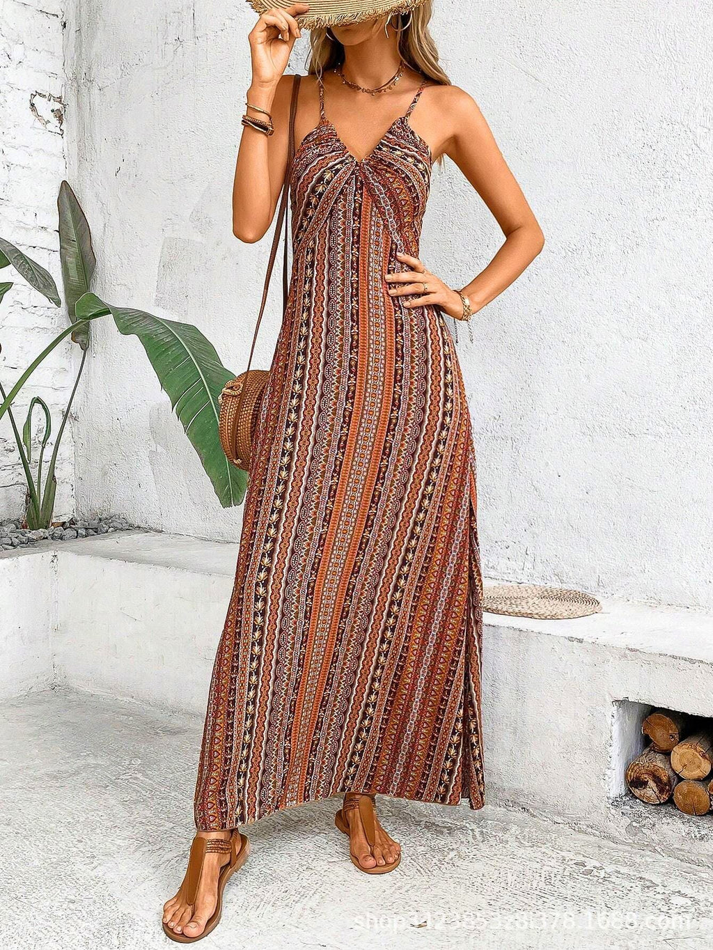 Vestido Largo con Tirantes Etnic Espalda Cruzada