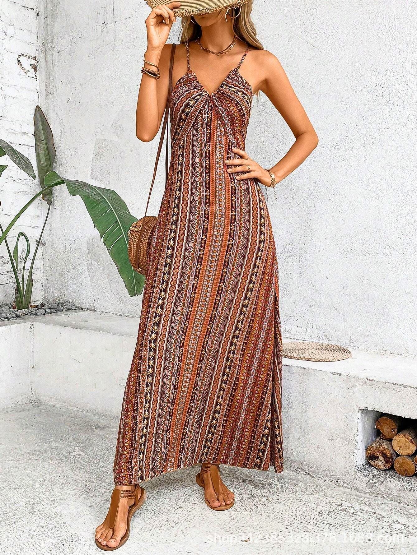 Vestido Largo con Tirantes Etnic Espalda Cruzada
