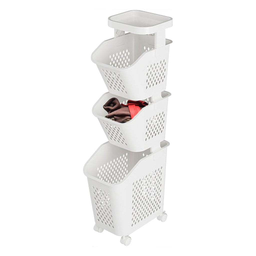 Organizador apilable de ropa con 3 canastos y ruedas – Mil Ideas