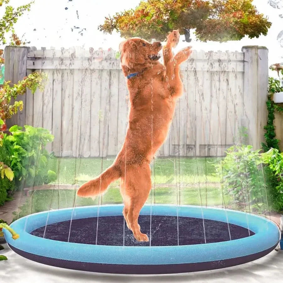 Alfombrilla piscina de aspersín para mascotas en uso – Mil Ideas