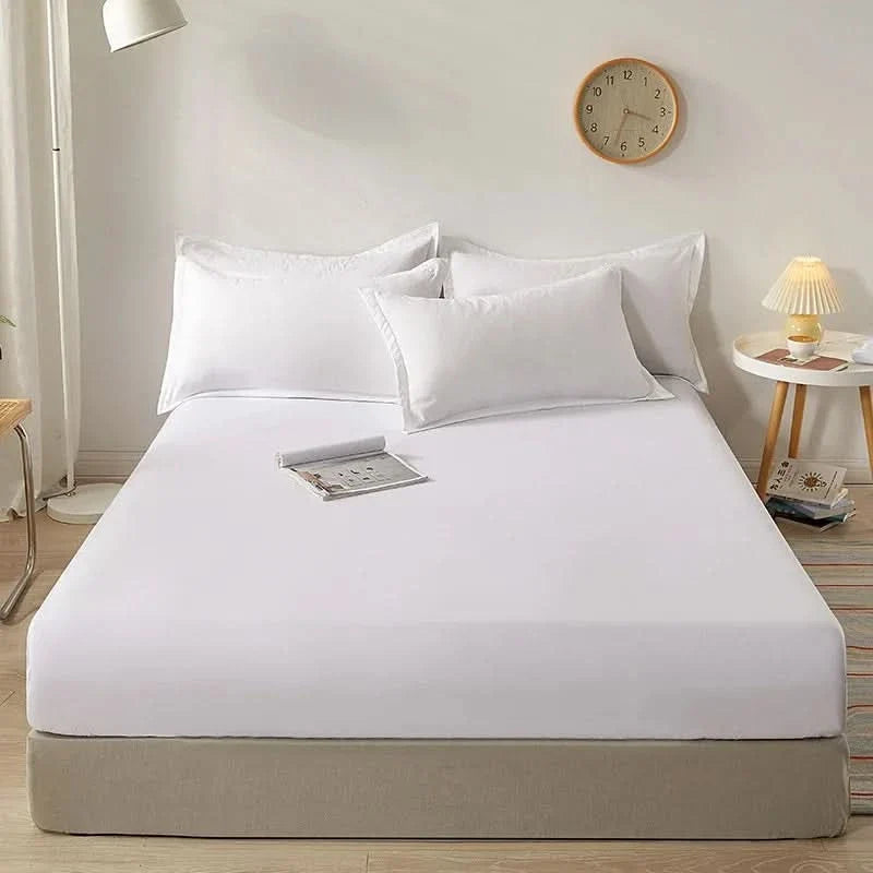 Sábana bajera luxury en uso sobre cama doble en uso – Mil Ideas