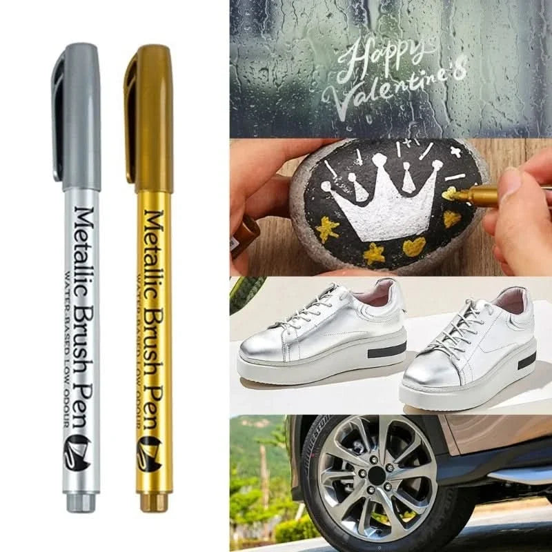 Set de 12 marcadores de pintura metalizada en uso – Mil Ideas