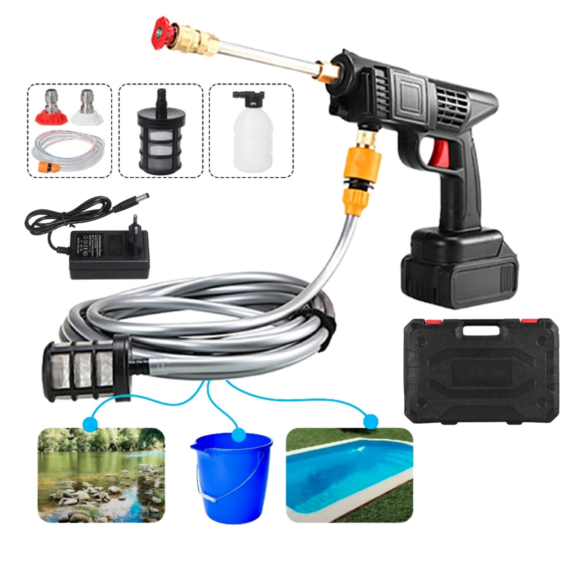 Hidrolavadora portátil con batería de 21V en valija – Mil Ideas