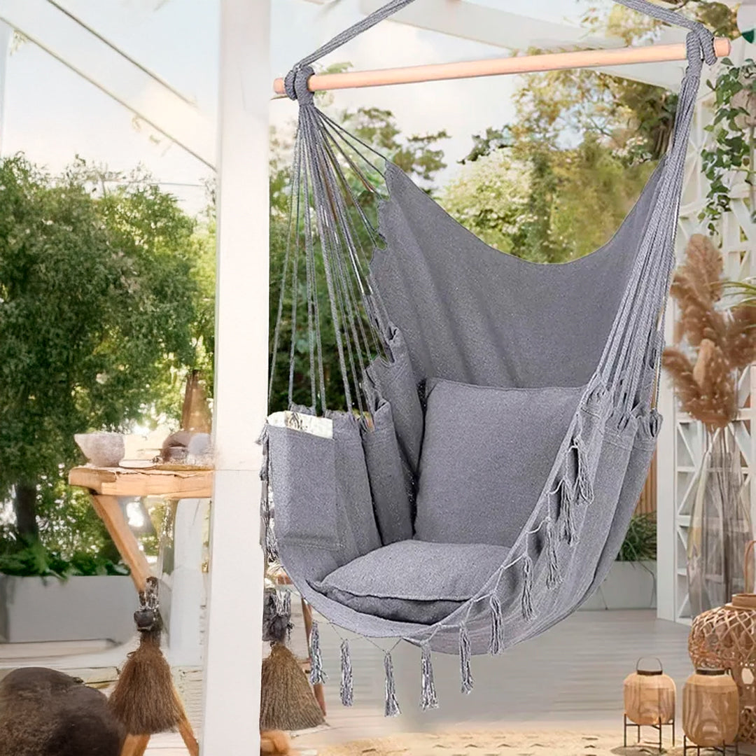 Silla hamaca colgante en macramé vista adicional – Mil Ideas