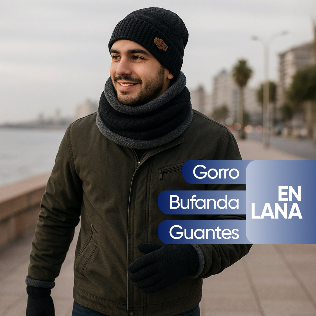 Set invernal de gorro, guantes y bufanda en uso – Mil Ideas