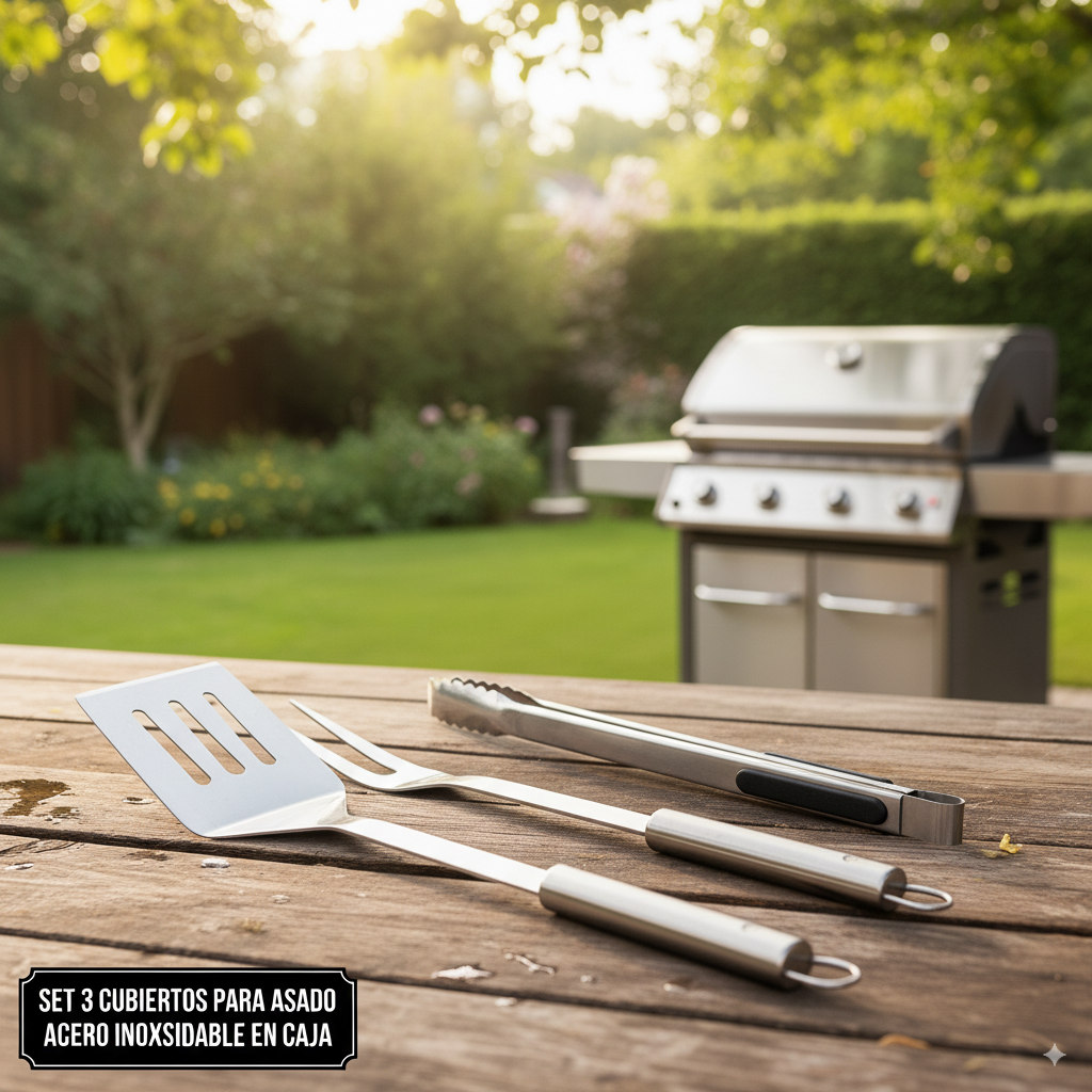 Set 3 cubiertos para asado en acero inoxidable detalle – Mil Ideas