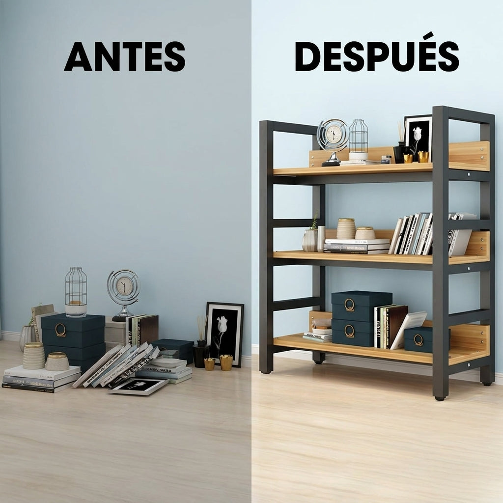 Estantería de Madera y Metal de 3 Niveles vista adicional – Mil Ideas