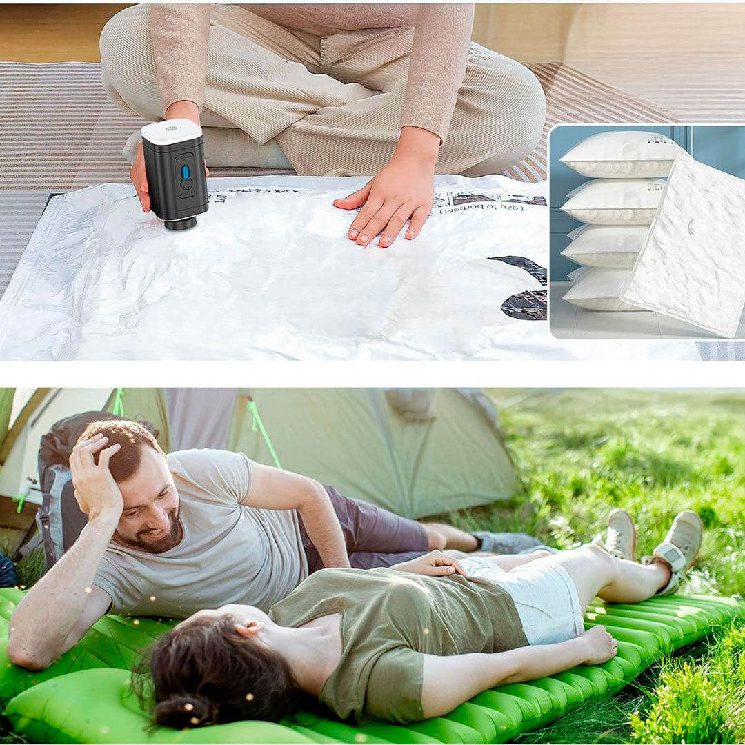 Bomba de vacío para mochila en uso comprimiendo ropa – Mil Ideas