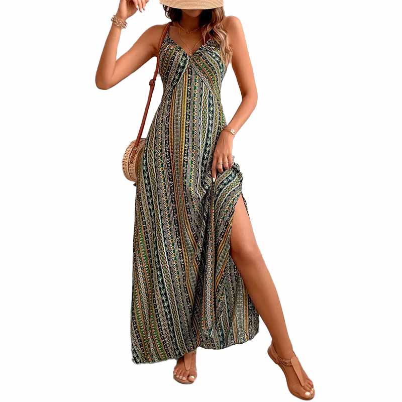 Vestido largo étnico espalda cruzada en uso – Mil Ideas