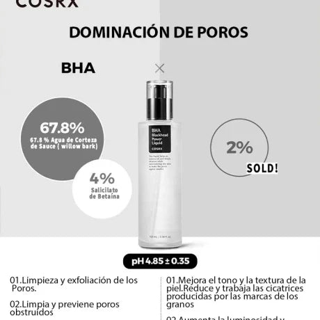 BHA Blackhead Power Liquid COSRX exfoliante químico detalle – Mil Ideas