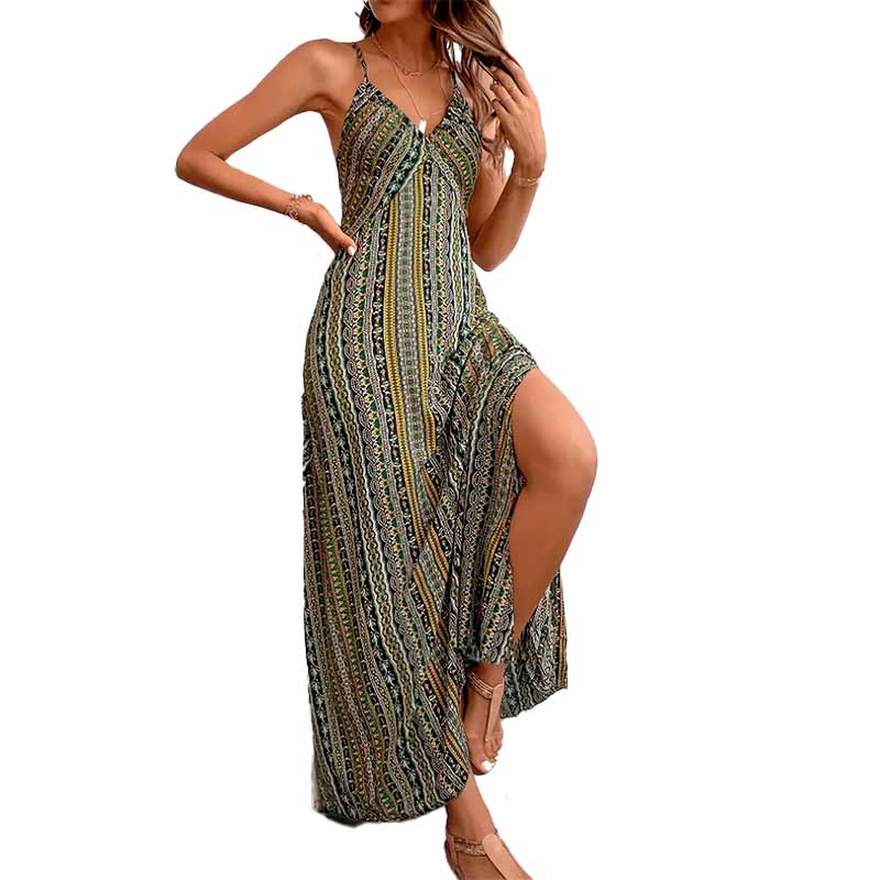 Vestido largo étnico espalda cruzada detalle – Mil Ideas