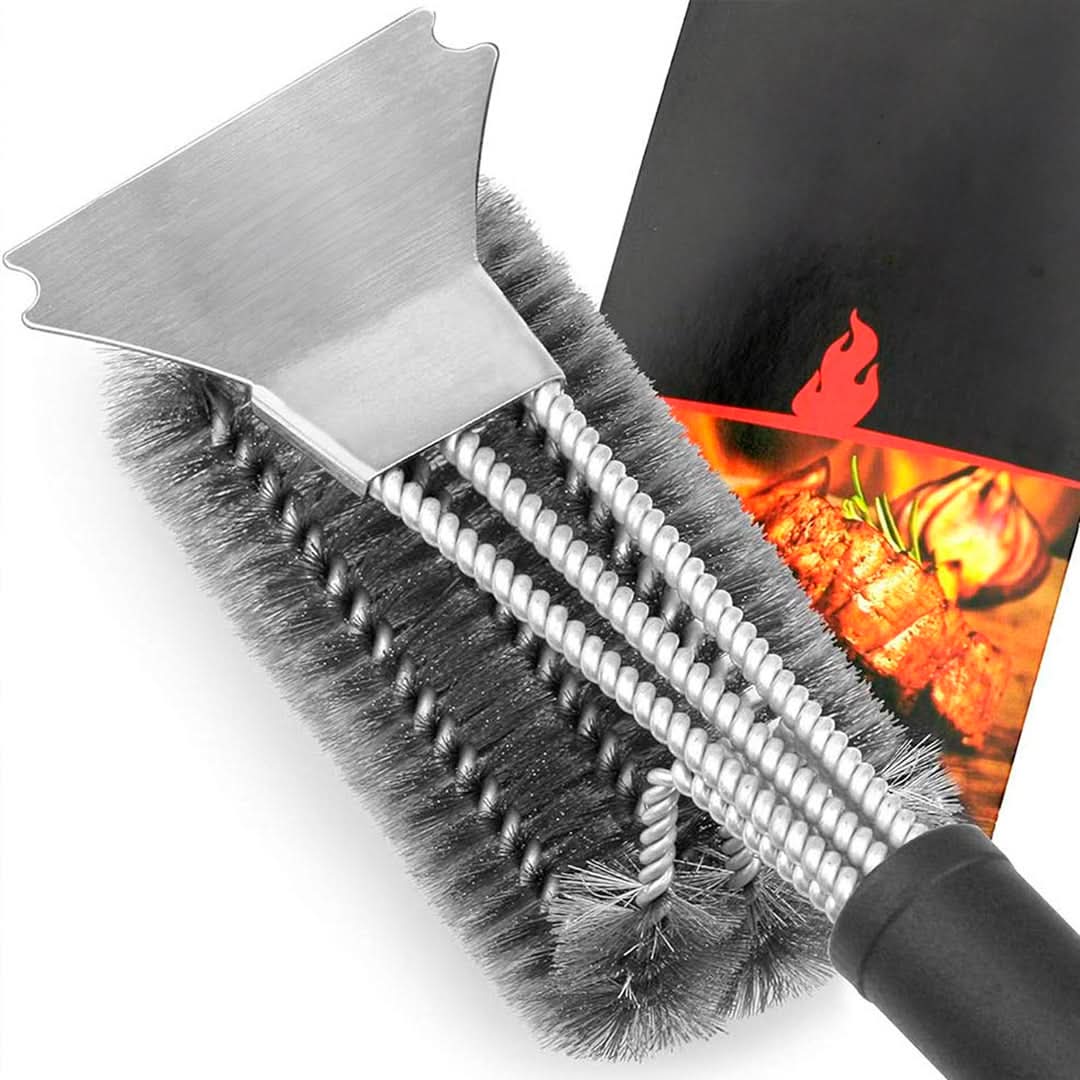 Cepillo con raspador de acero para limpieza de parrilla – Mil Ideas