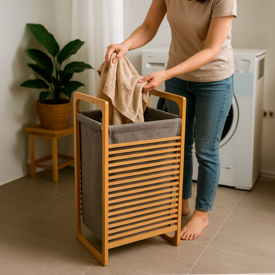 Cesto organizador en uso con ropa doblada – Mil Ideas