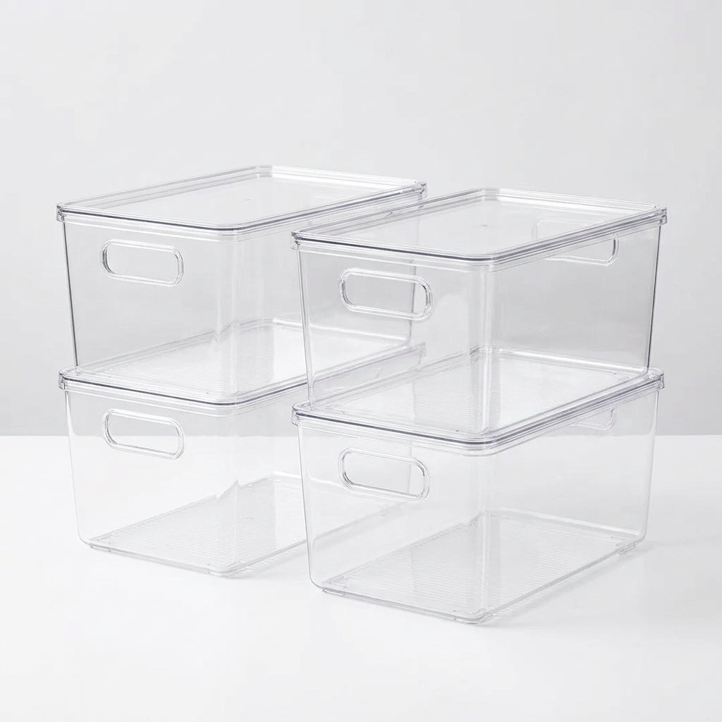 Contenedores Apilables Transparentes con Tapa Pack x4