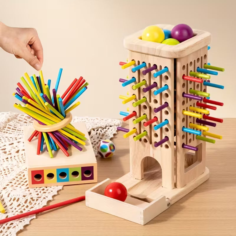 Juego de lógica torre de madera con pelotas y palitos – Mil Ideas