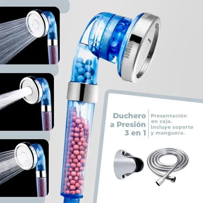 Ducha Pressura Max con manguera y soporte en uso – Mil Ideas
