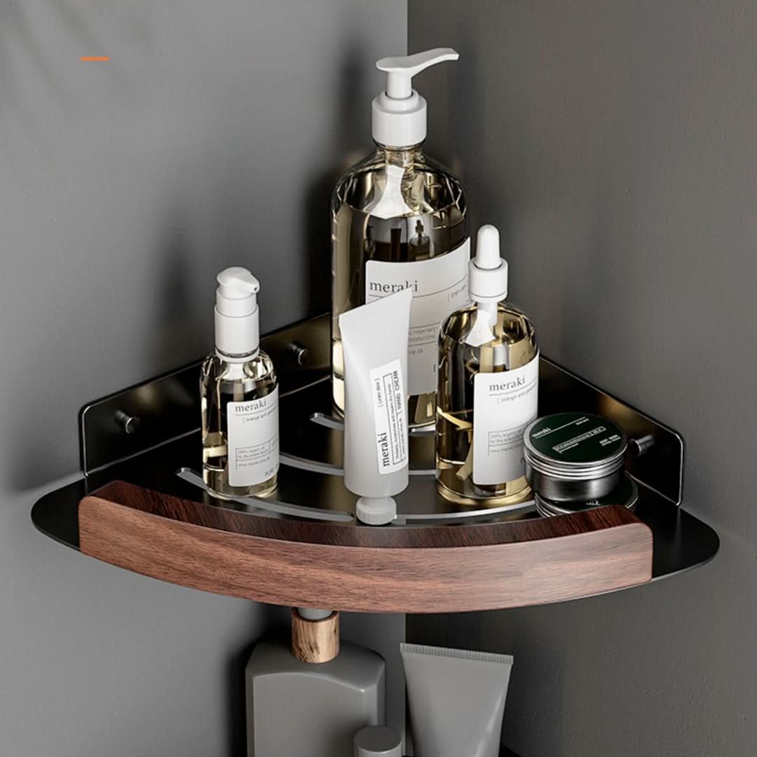 Estante esquinero Luxury de aluminio y madera para baño – Mil Ideas