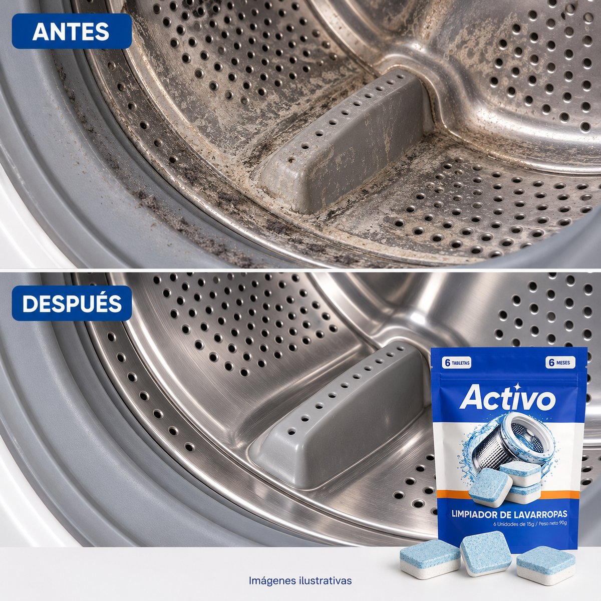Tabletas Antibacteriales para Limpieza de Lavarropa ACTIVO