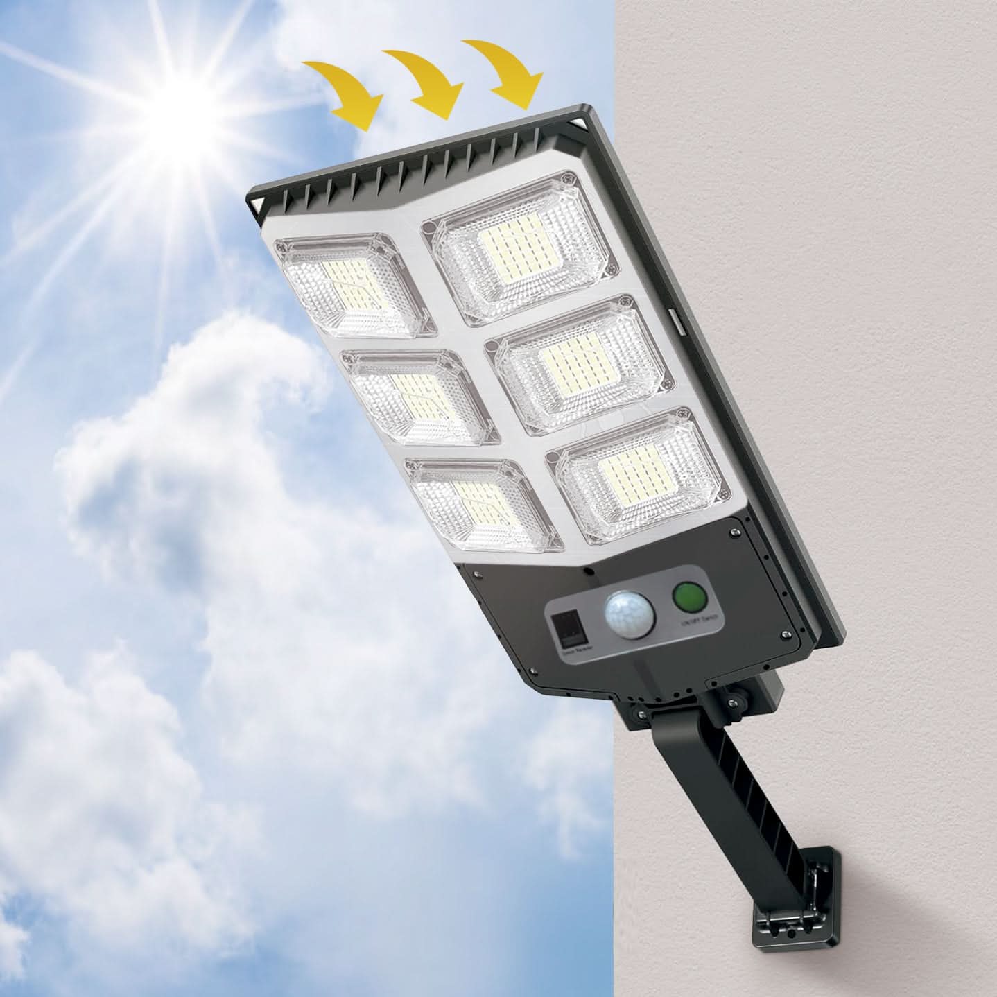 Foco solar 6 luces IP65 60W detalle de panel solar – Mil Ideas