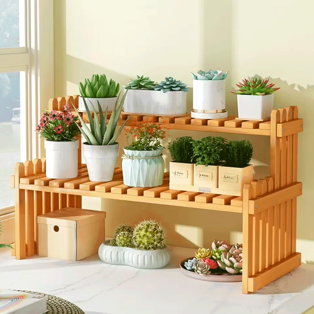 Estantería decorativa de madera 2 niveles detalle – Mil Ideas