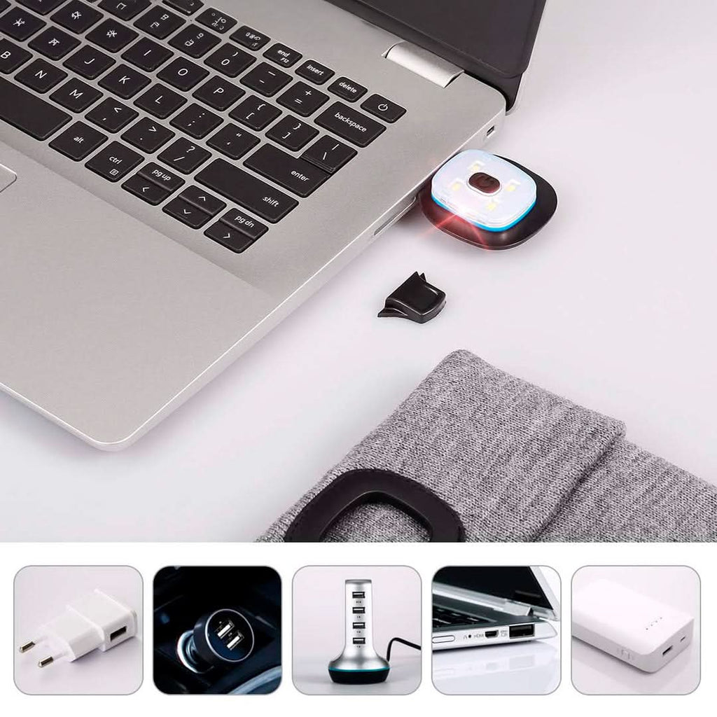 Gorro con linterna LED recargable USB vista adicional – Mil Ideas
