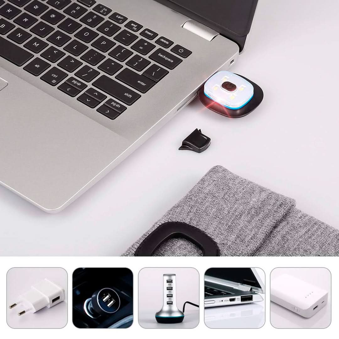 Gorro con linterna LED recargable USB vista adicional – Mil Ideas