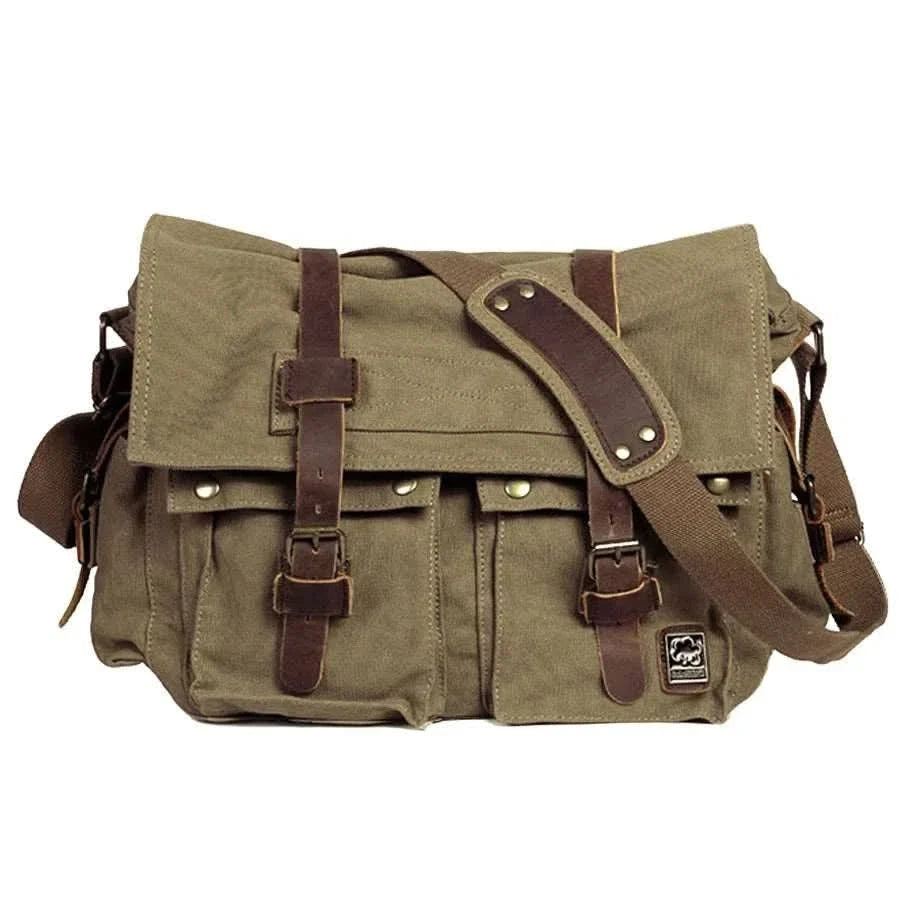 Bolso de Lona y Cuero Gran Capacidad Diseño Vintage