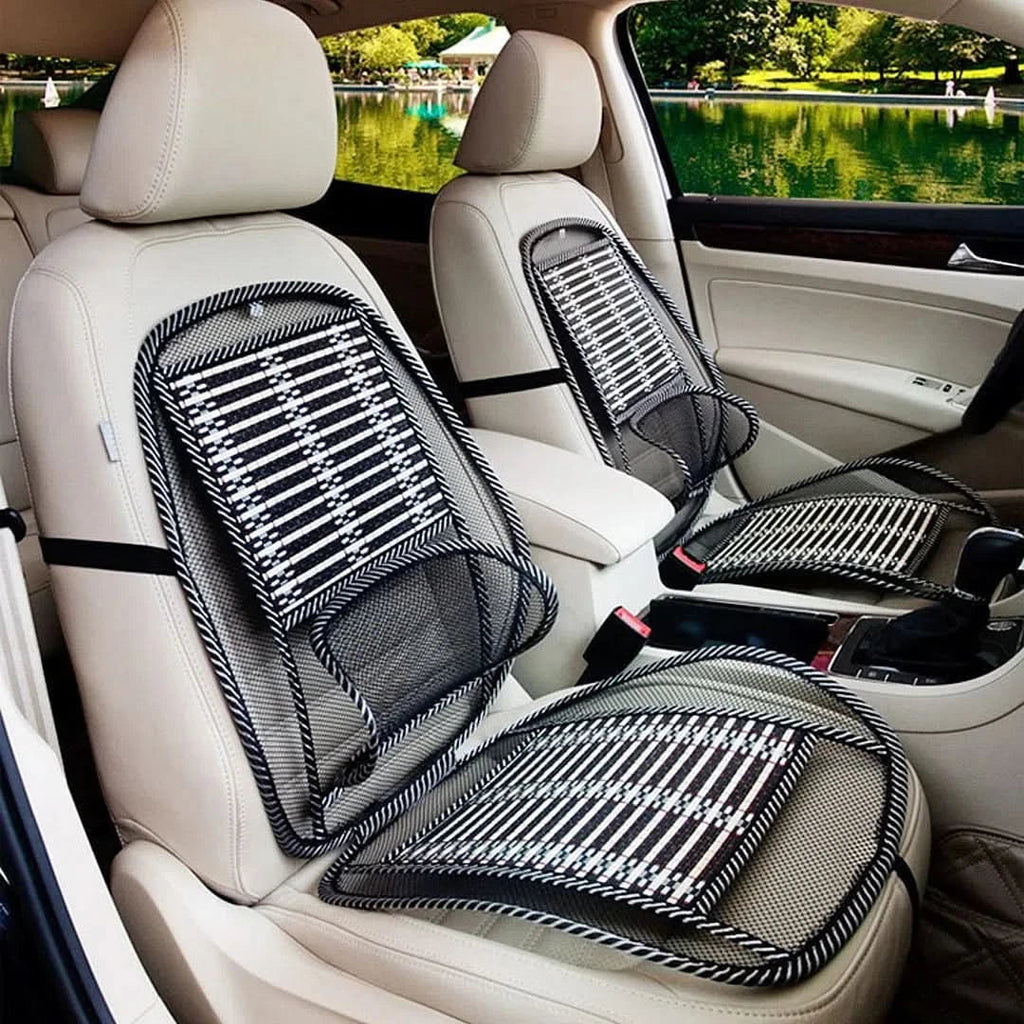 Respaldo ergonómico de bambú para coche en uso – Mil Ideas