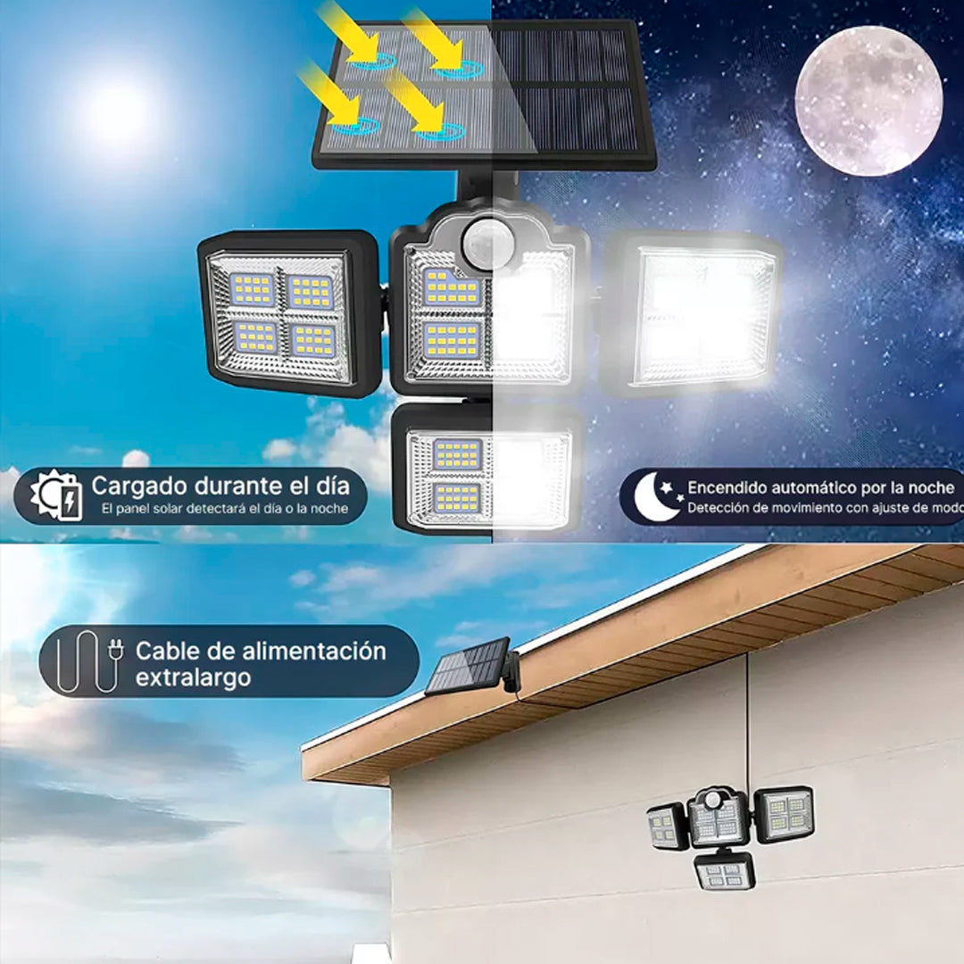 Foco Solar 4 Módulos 35W 198 LEDs 2400mAh vista adicional – Mil Ideas