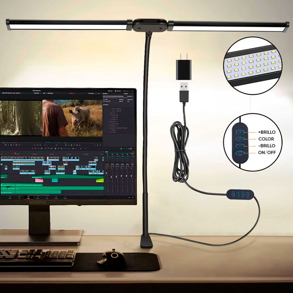 Lámpara LED doble escritorio vista adicional carga USB – Mil Ideas