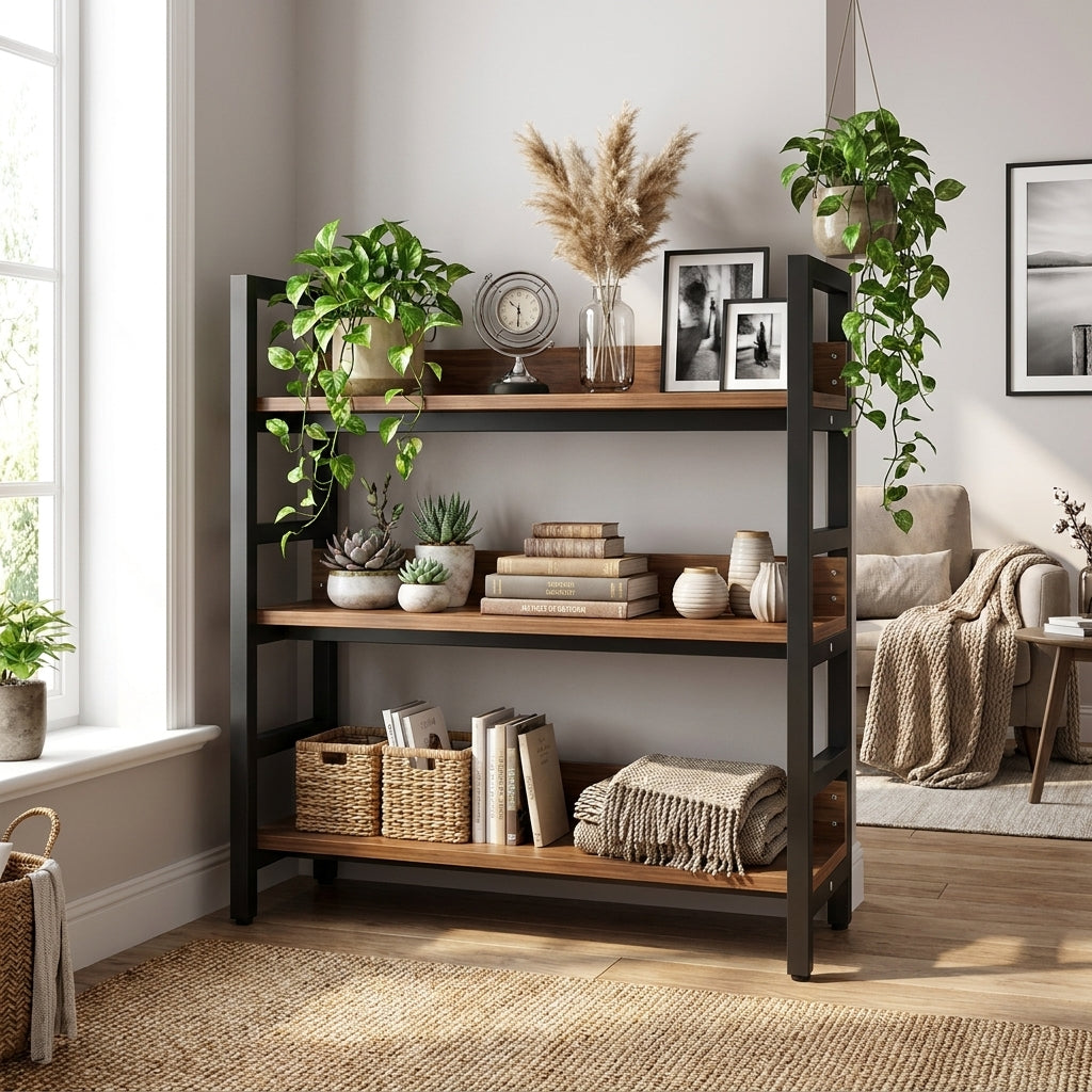Estantería de Madera y Metal de 3 Niveles en uso – Mil Ideas