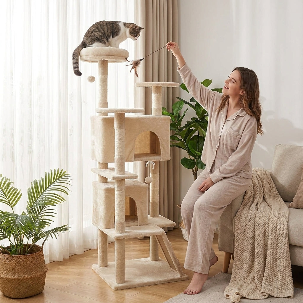 Torre de Actividades para Gatos con Postes Rascadores vista adicional – Mil Ideas