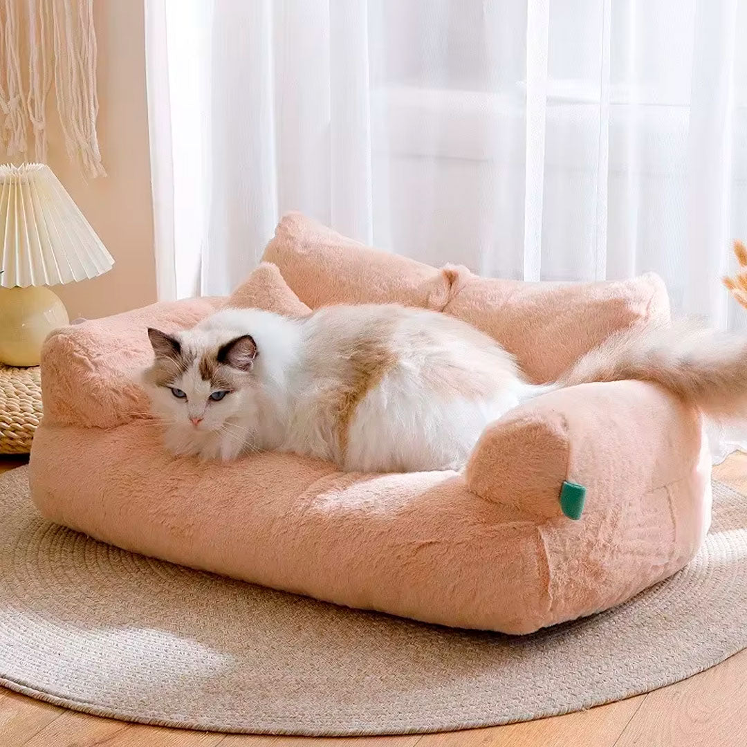 Cama para gato forma de sofá en felpa super suave vista adicional – Mil Ideas