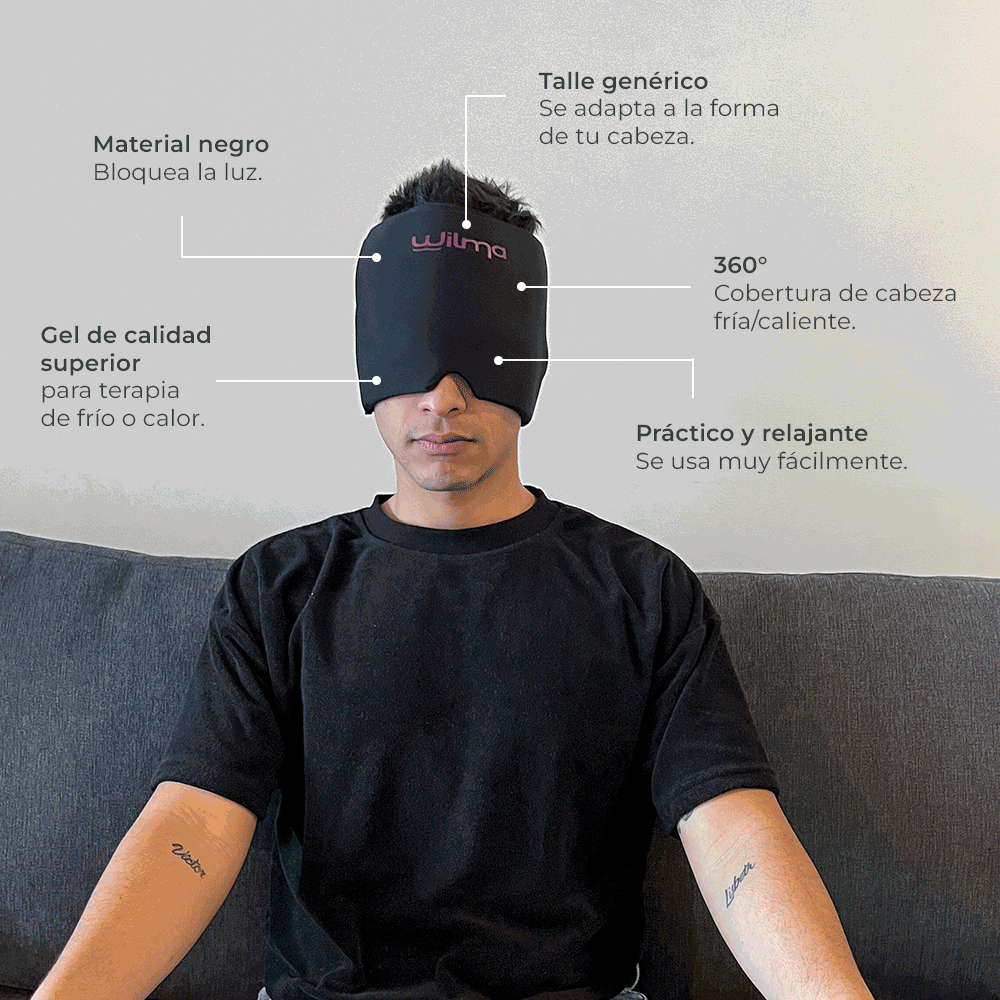 Gorro de gel CoolRelax anti migraña en uso – Mil Ideas