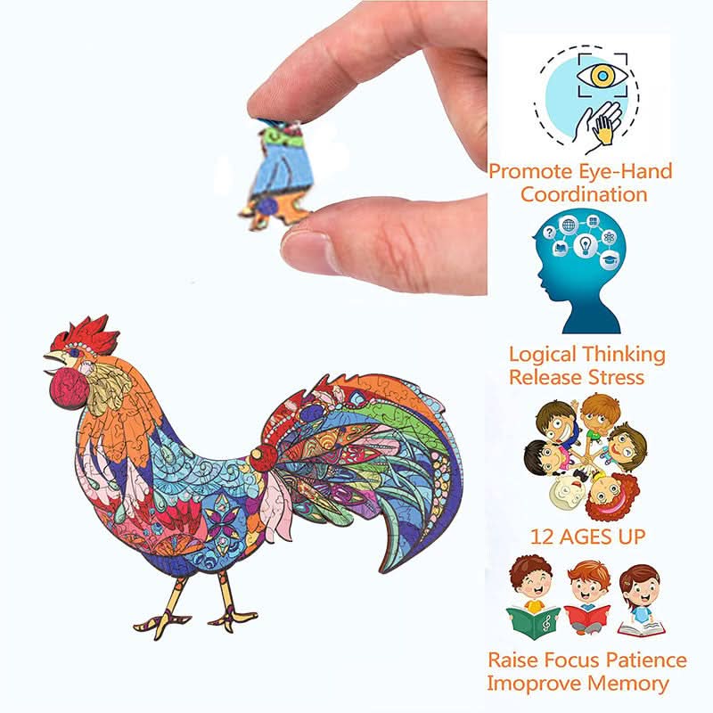 Puzzle de madera 180 piezas diseño Gallo vista adicional – Mil Ideas