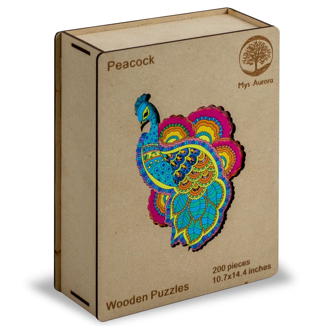 Puzzle de madera 200 piezas diseño Pavo Real – Mil Ideas
