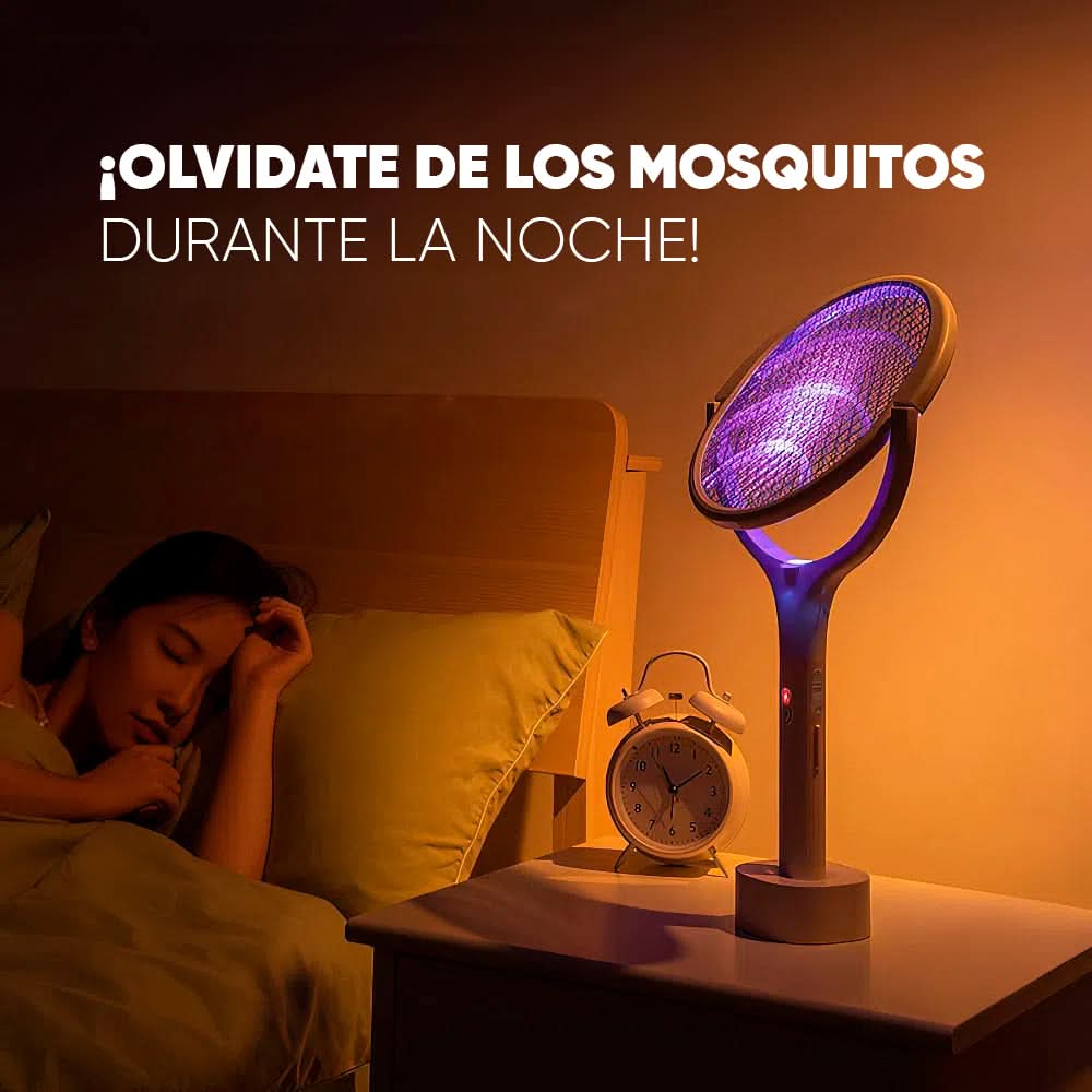Raqueta matamosquitos eléctrica 90 grados con luz UV – Mil Ideas