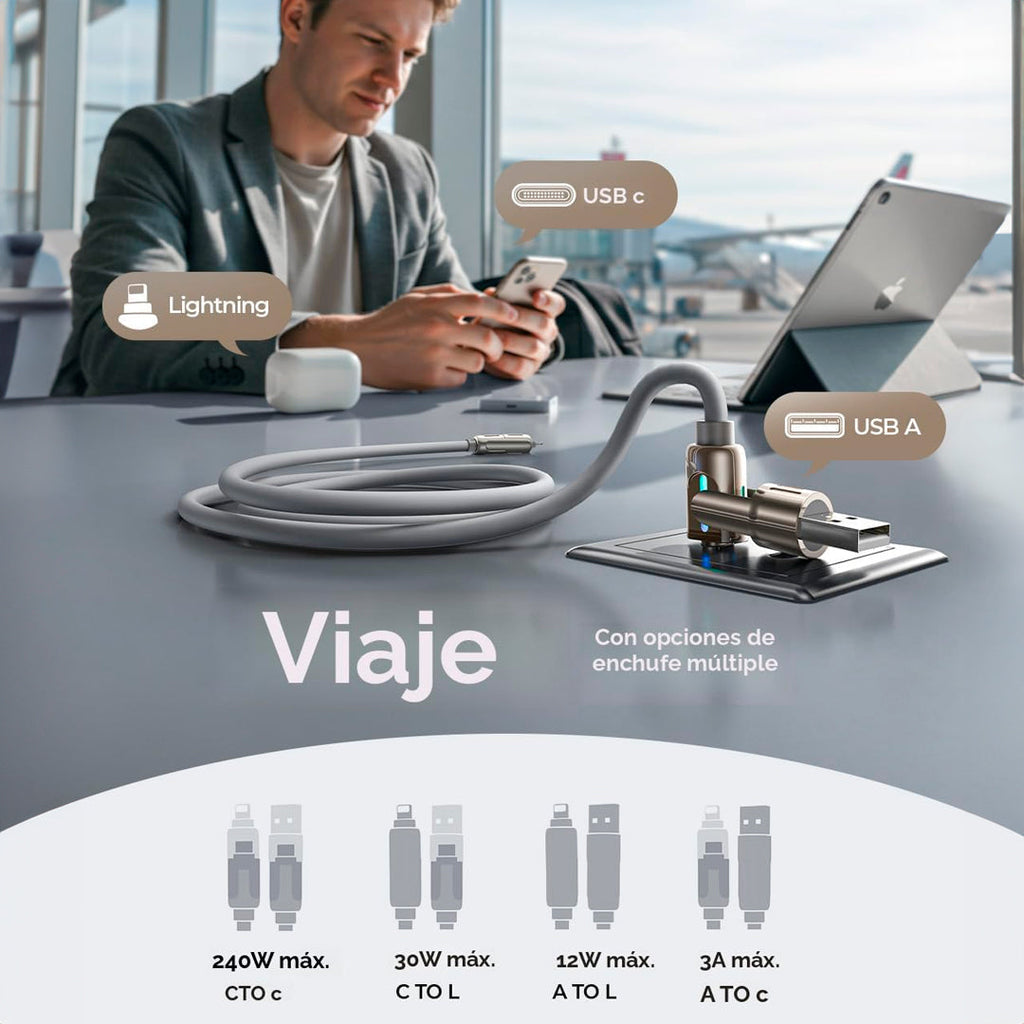 Cable LISEN USB 4 en 1 carga rápida 2 metros en uso – Mil Ideas