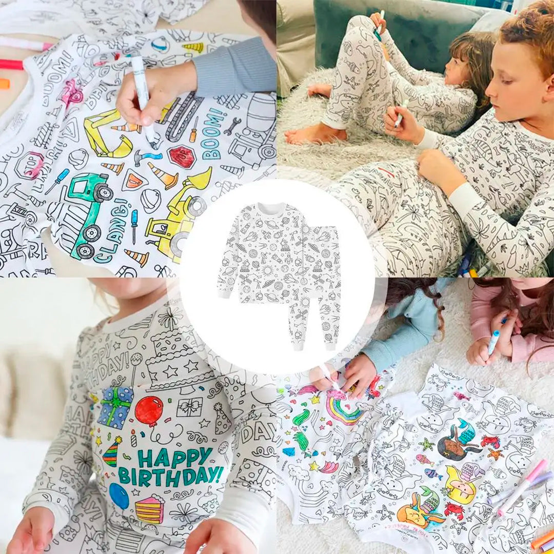 Conjunto pijama coloreable para niños en uso – Mil Ideas