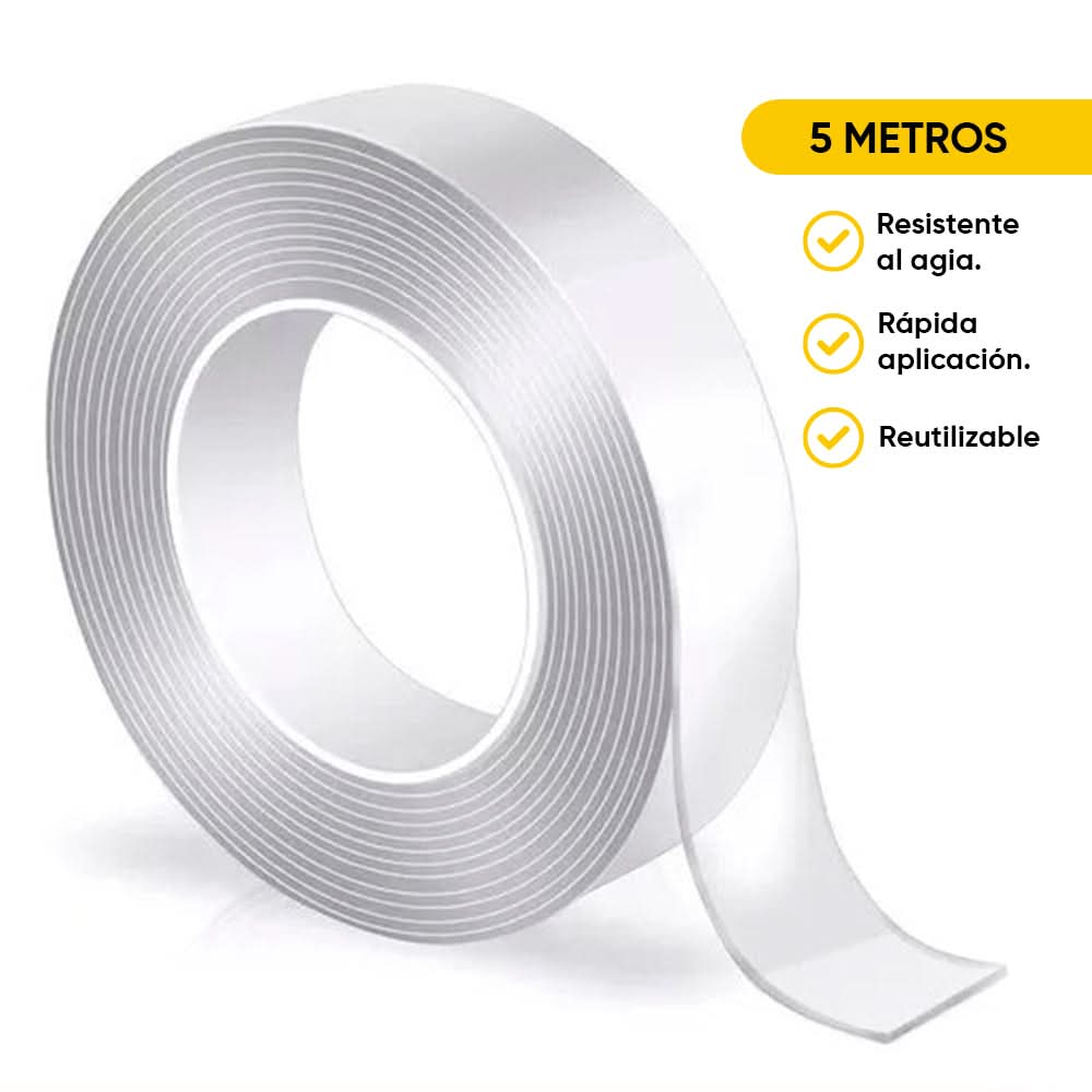 Cinta de doble faz transparente Pegamucho 5m Leisel – Mil Ideas
